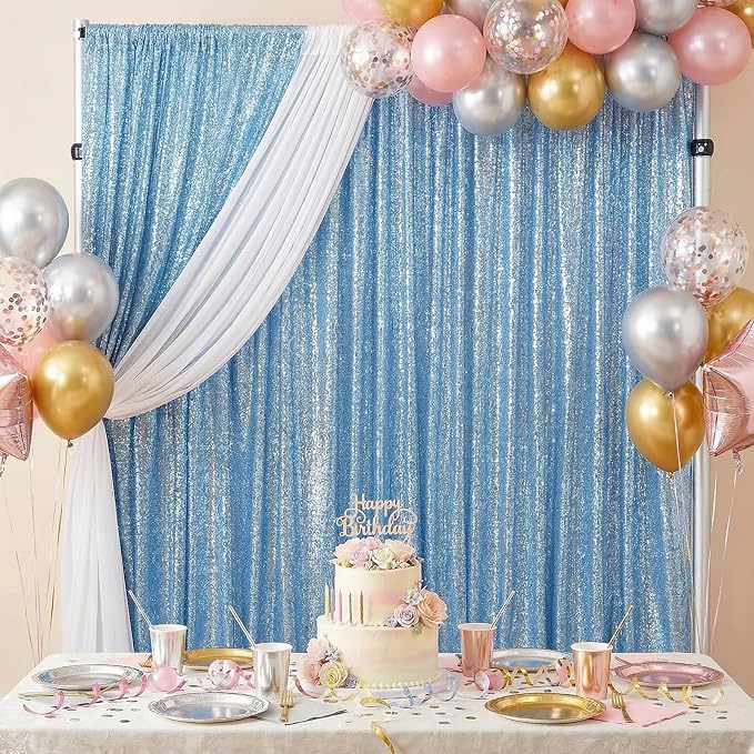 Baby Blue Sequin Backdrop Curtains 2 Pcs 3.3ftx8ft Sparkle Backdrop Fabric | - Image 7