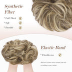 FESHFEN Messy Bun Hair Piece - Large Elastic Wavy Curly Hair Bun Scrunchies Ponytail Extensions Synthetic Chignon Hairpieces for Women, Brunette & Blonde 1.94oz