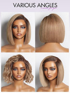 LUVME HAIR 12 Inch Ash Blonde Blunt Cut Bob Wig Human Hair Pre Cut Glueless HD Lace Closure Wig Mature Boss Side Parted Ombre Straight Short Wig