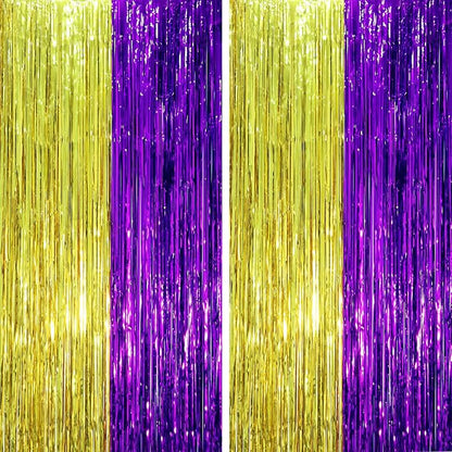 Voircoloria Purple Gold Foil Fringe Backdrop Curtains, 2 Pack | Tinsel Streamers by Voircoloria