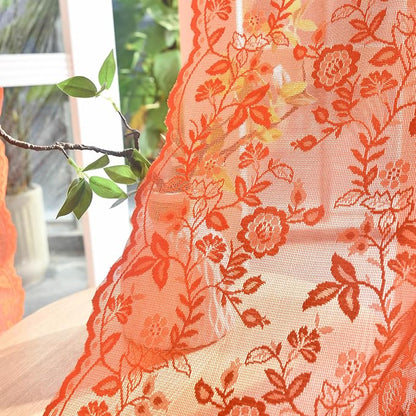 FINECITY Burnt Orange Floral Lace Curtains - Image 6