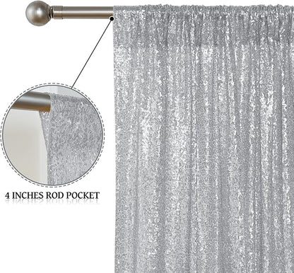 Sugargirl Silver Sequin Backdrop Curtain 4 Panels 2FTx8FT Glitter Silver - Image 4