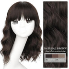 Nnzes Short Wavy Bob Wig with Bangs for Women Shoulder Length Curly Soft Brown Synthetic Heat-Resistant Fiber Hair for Daily & Party Use