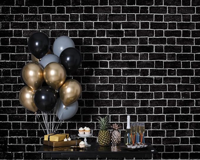 VitalCozy 10 x 8ft Black Brick Wall Backdrop Fabric Brick Photo Background | - Image 5