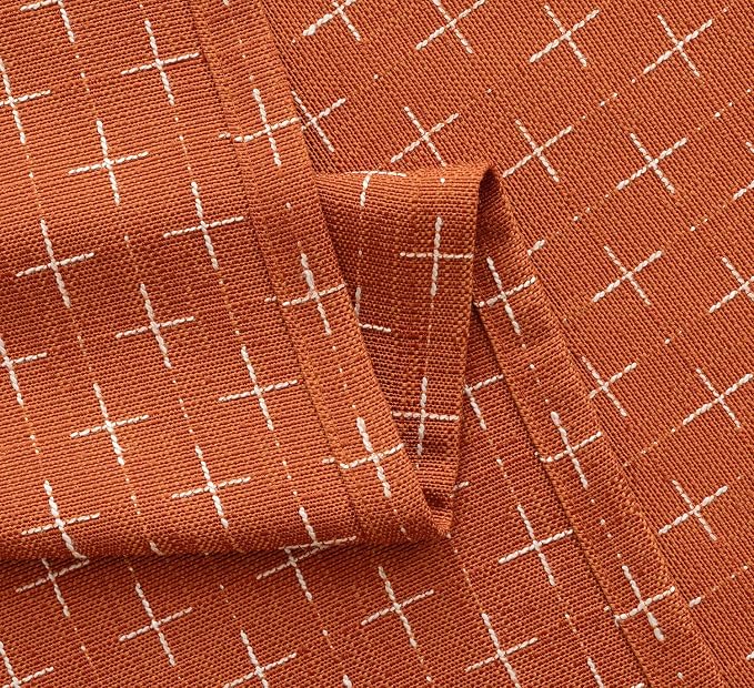 MIULEE Patterned Farmhouse Linen Curtains, Back Tab, Burnt Orange | Linen - Image 5