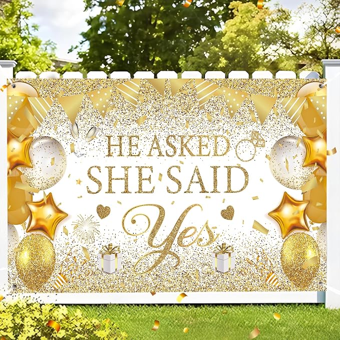 Gold Engagement Party Decorations White Gold Engagement Banner Backdrop He - Image 4