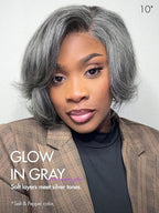 LUVME HAIR Salt & Pepper Layered Bob 100% Human Hair Wig Glueless Pre-Cut Lace Wig Gray Wigs For Women Short Grey Hair Glueless 10 Inches Bob Wigs Pre Plucked Pre Cut Pixie Cut