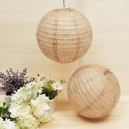 48 Pcs Print Burlap Paper Lanterns Round Chinese Paper Lanterns Farmhouse Boho - Image 4