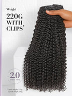 LUVME Invisible Clip ins Hair Extensions Deep Kinky Curly Real Human Hair Remy Hair Clip ins for Women, Natural Human Hair,18 inch 2 Pack 220g 12Pcs, Natural Black