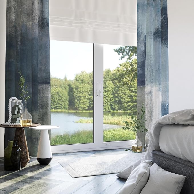 Asuexpect Dusty Blue Abstract Curtains 2 Panels Set Navy Grey Geometric Curtain - Image 5