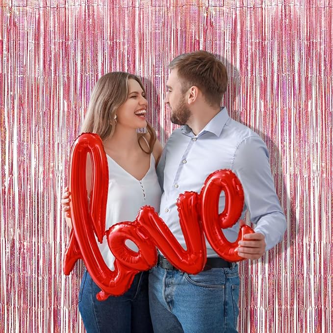 BRAVESHINE Rose Gold Tinsel Foil Fringe Curtains | Holidays Party Backdrop | 2 - Image 2
