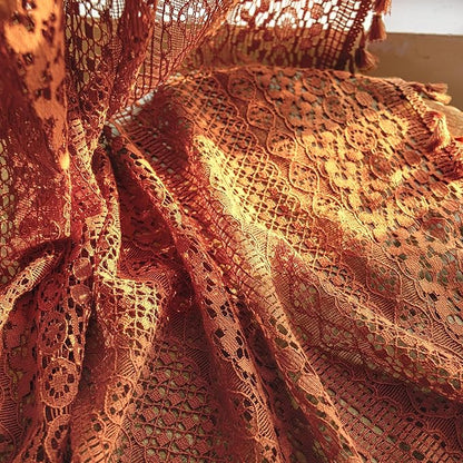 WAZZIO Boho Lace Curtains 102 Inches 2 Panel, Light Filtering Privacy Tassel & - Image 7
