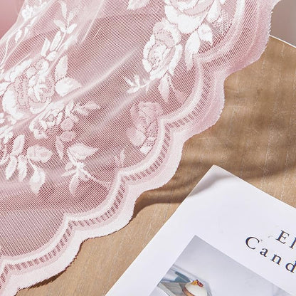 Baby Pink Lace Curtains 45 Inch Length 2 Panels set Romantic Flower Sheer - Image 6