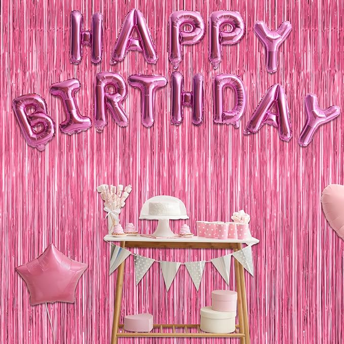 2 Pack Pink Party Decorations, 3.28 FT x 7.05 FT Pink Backdrop, Metallic Tinsel - Image 6