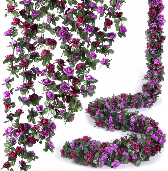 Artificial Flower Garland 8pcs 8.2ft Rose Vine Decor, Hanging Faux Roses String by PONKING