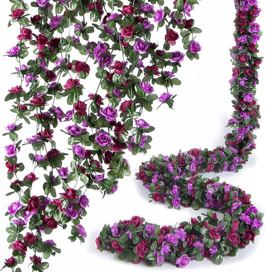 Artificial Flower Garland 8pcs 8.2ft Rose Vine Decor, Hanging Faux Roses String by PONKING