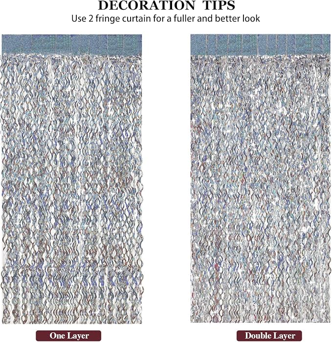 Silver Tinsel Backdrop- CYLMFC 3 Pack 3.3 ft x 6.6 ft Streamer Foil Fringe - Image 5