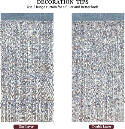 Silver Tinsel Backdrop- CYLMFC 3 Pack 3.3 ft x 6.6 ft Streamer Foil Fringe - Image 5