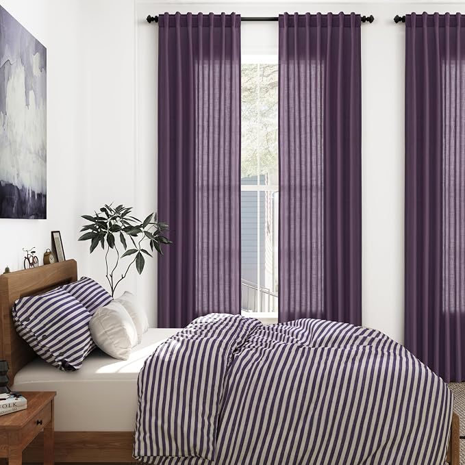 Plum Linen Curtains 96 Inches Long 2 Panels Set - Image 7
