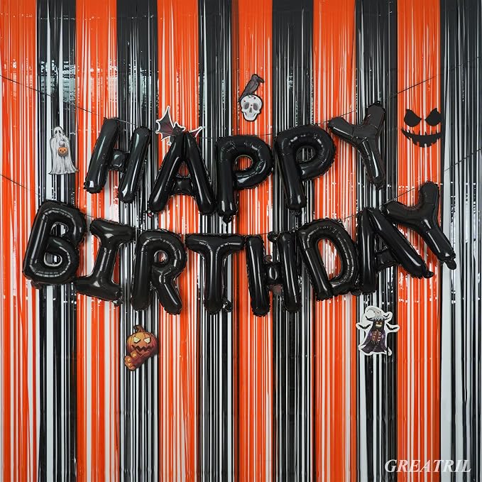 Black Orange Streamers Party Backdrop - Image 2