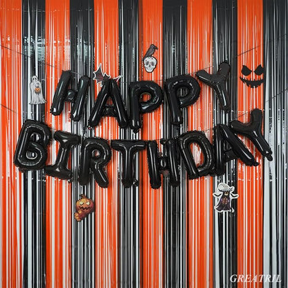 Black Orange Streamers Party Backdrop - Image 2