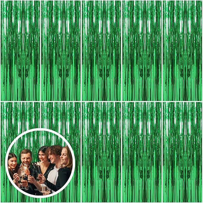 10 Pack Green Streamers Backdrop Jungle Party Decorations Foil Fringe Backdrop by BOMSI