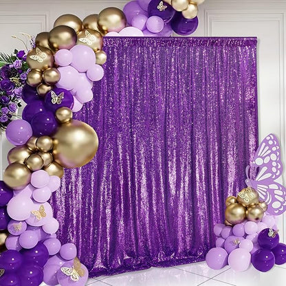 7ft x 7ft Purple Sequin Backdrop Glitter Curtains Photo Background | Sequin - Image 3