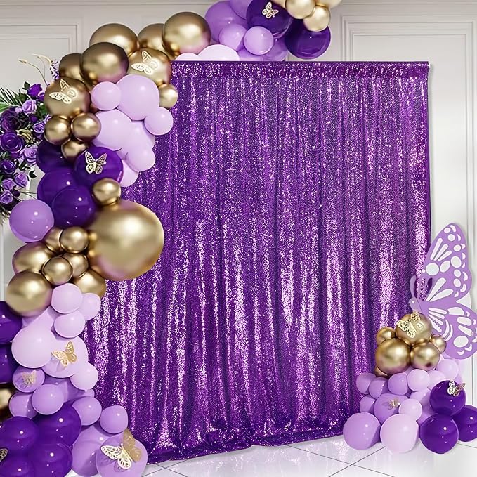 Purple Sequin Backdrop 8ft x 8ft Glitter Party Backdrop Curtains | Glitter - Image 2