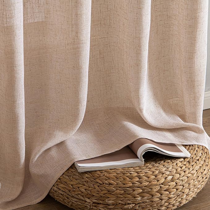 MIULEE Natural Beige Linen Curtains 52x108 Inch - Image 7
