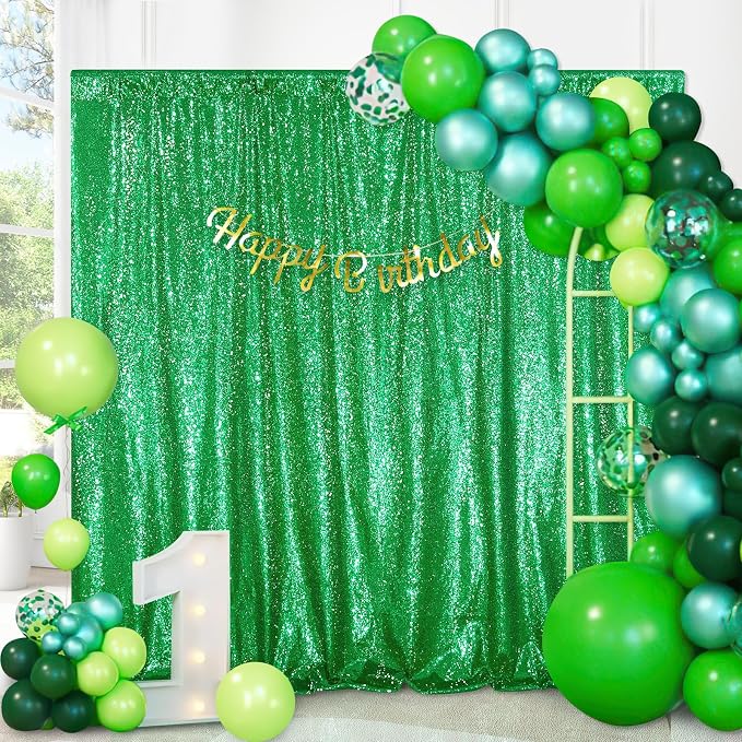 QueenDream Green Sequin Backdrop Curtain Party Backdrop Curtain 8ft x 8ft - Image 4