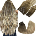 GOO GOO Clip in Hair Extensions Real Human Hair, Remy Human Hair Extensions Clip ins for Women, Natural Human Hair, 22inch 150g 9Pcs, 3/8/613 Balayage Walnut Brown to Ash Brown and Bleach Blonde
