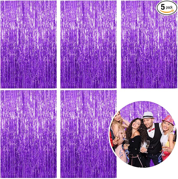 5 Pack Foil Curtain Backdrop Purple Metallic Tinsel Foil Fringe Curtains Photo by KEJ