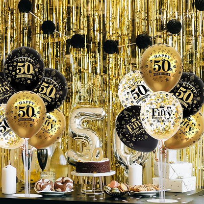 TONIFUL 4 Set Black Gold 50 Printed Balloon Stands - Image 4