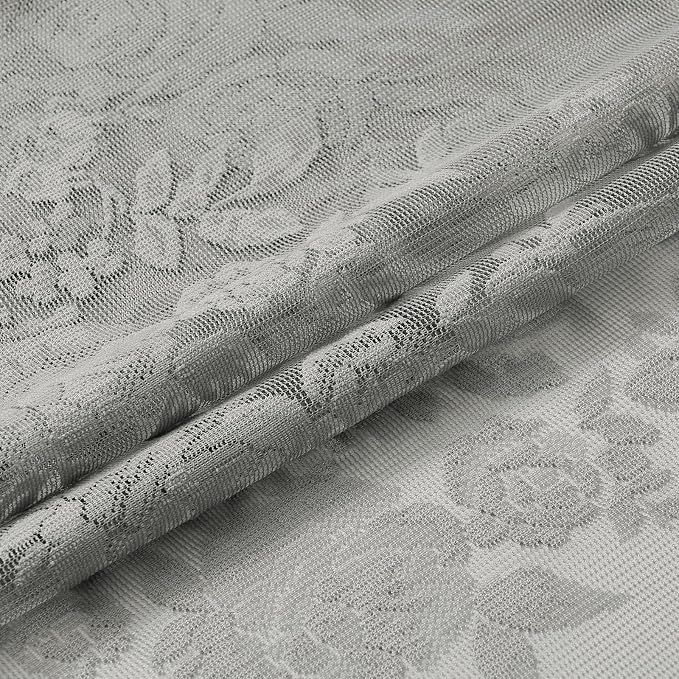 Gray Lace Curtains 102 Inches Long 2 Panels Grey Sheer Floral Curtains - Image 6