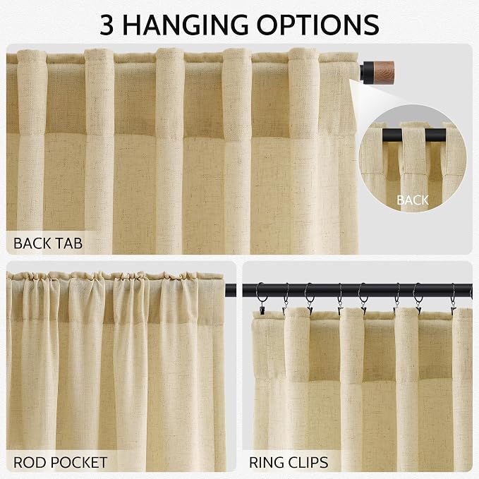 Cream Yellow Linen Curtains 102 Inches Long - Image 2