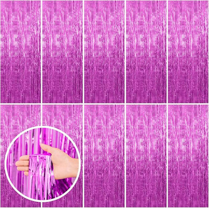 BOMSI 10 Pack Hot Pink Party Decorations Tinsel Curtain Streamers Foil Fringe by BOMSI