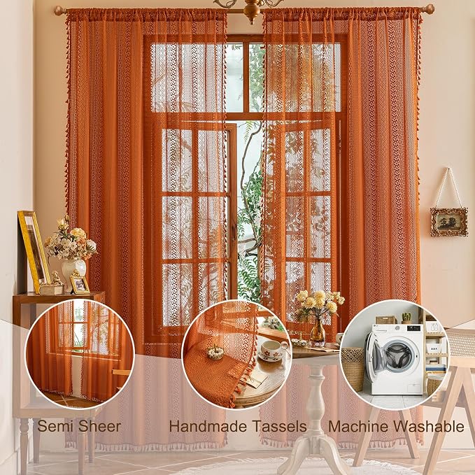 Sutuo Home Sheer Lace Boho Curtains 2 Panels - Image 3