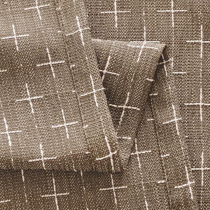 MIULEE Patterned Farmhouse Linen Curtains, Back Tab, Light Brown | Linen - Image 4