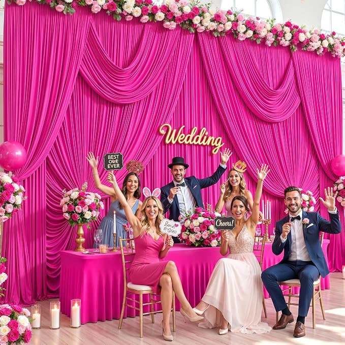 4 Panels Hot Pink Backdrop Curtains - Image 2
