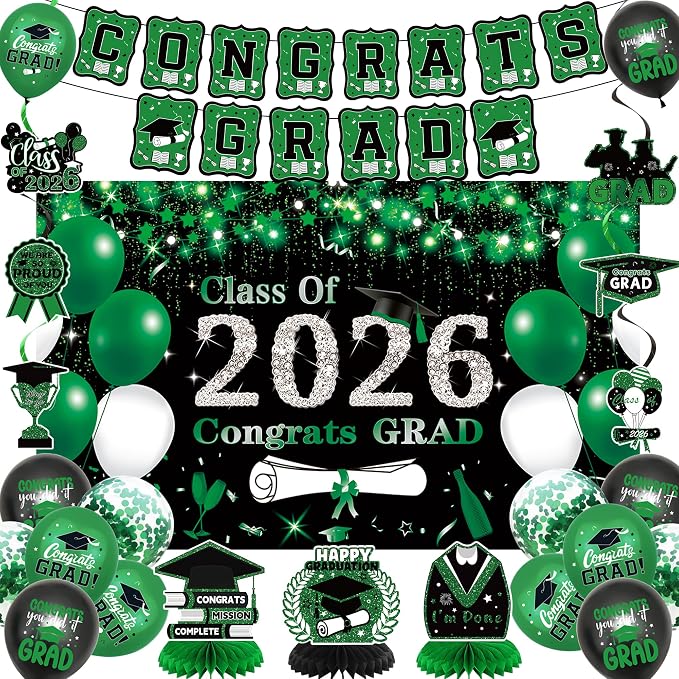 DARUNAXY Green Graduation Party Decorations, 2026 Congrats Grad Honeycomb by DARUNAXY