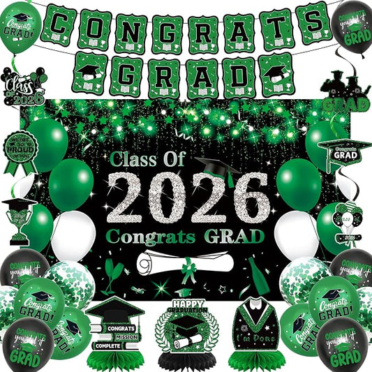 DARUNAXY Green Graduation Party Decorations, 2026 Congrats Grad Honeycomb by DARUNAXY