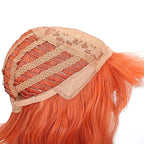 FAELBATY Short orange Wigs With Air Bangs Colorful wig Shoulder Length Women's Short Wig Curly Wavy Synthetic Cosplay Wig Orange Bob Wig for Girl Costume Wigs Orange Color 12"