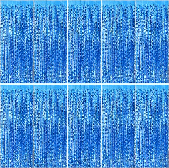 Blue Backdrop Wavy Tinsel Foil Fringe Curtains by BOMSI