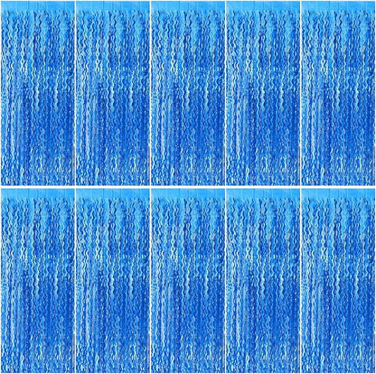 Blue Backdrop Wavy Tinsel Foil Fringe Curtains by BOMSI