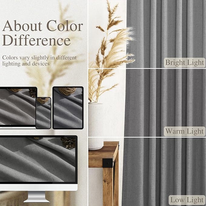 Extra Long Dark Grey Linen Curtains 2 Panels 102 Inches Long - Image 3