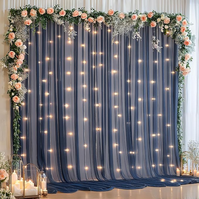 10x10ft Navy Blue Tulle Backdrop Curtain by Partisky