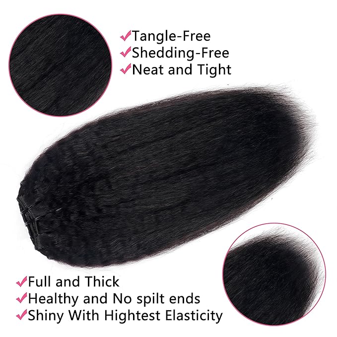 Clip in Hair Extensions Real Human Hair Clip Ins 100% Unprocessed Brazilian Virgin Hair Clip Ins Kinky Straight Hair Clip ins for Women 8pcs with 18 Clips 120g Per Set (20inch)