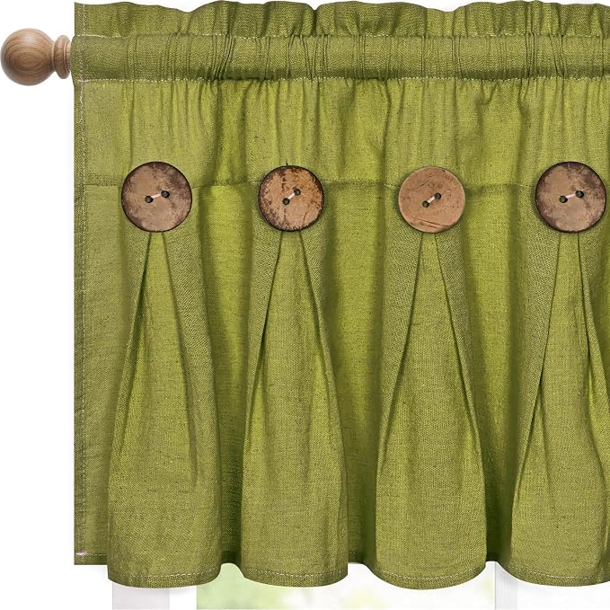 Farmhouse Valance Curtains, Boho Cotton Linen Kitchen Valance, Fresh Green by FRAMICS