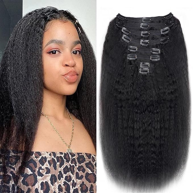 Clip in Hair Extensions Real Human Hair Clip Ins 100% Unprocessed Brazilian Virgin Hair Clip on Hair Extensions Kinky Straight Hair Clip ins 8pcs with 18 Clips 120g(14inch)