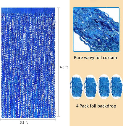 4 Pack Navy Blue Wavy Foil Fringe Curtains Party Decorations - Image 3